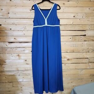 Lorraine Vintage 70s Royal Blue Empire‎ Waist Maxi Nightgown Slip Dress Size 36